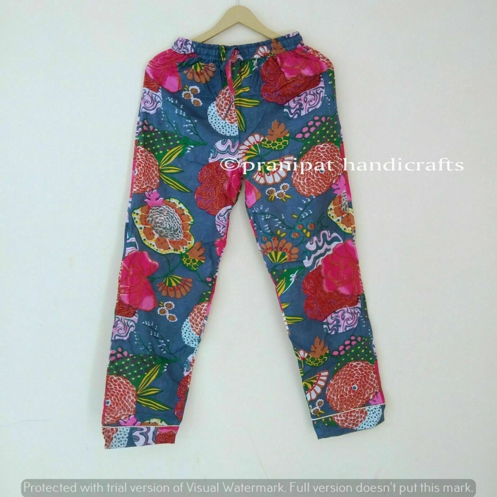 Indian Tropical Print Cotton Grey Hippie Women Gypsy Sleepwear Boho Pajama set