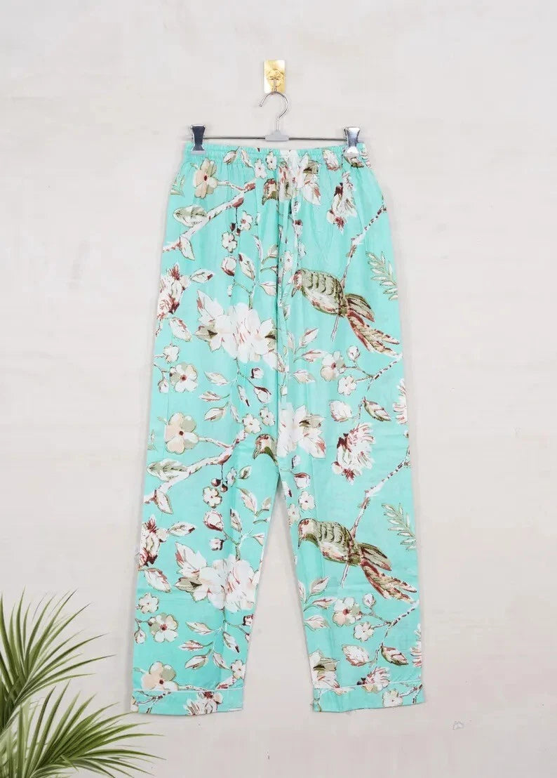 Indian Cotton Green Birds PJ Set Bridesmaid Pajama Set Women Nightwear Suits US