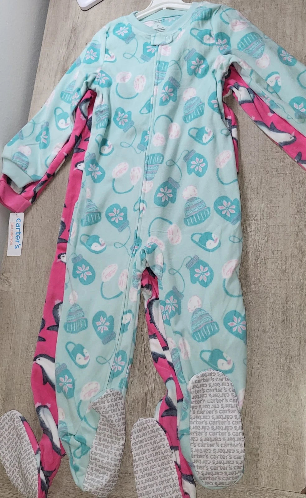 Carter's Baby Girls 2-piece Pink Blue Penguin Fleece Pajama Sleeper Set 5T NWT