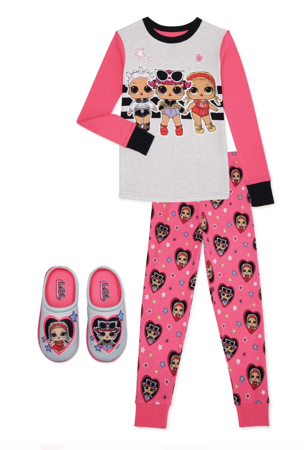 LOL Surprise Girls Pajamas & Slipper Set NWT 6 8 10 Pink Gray Black