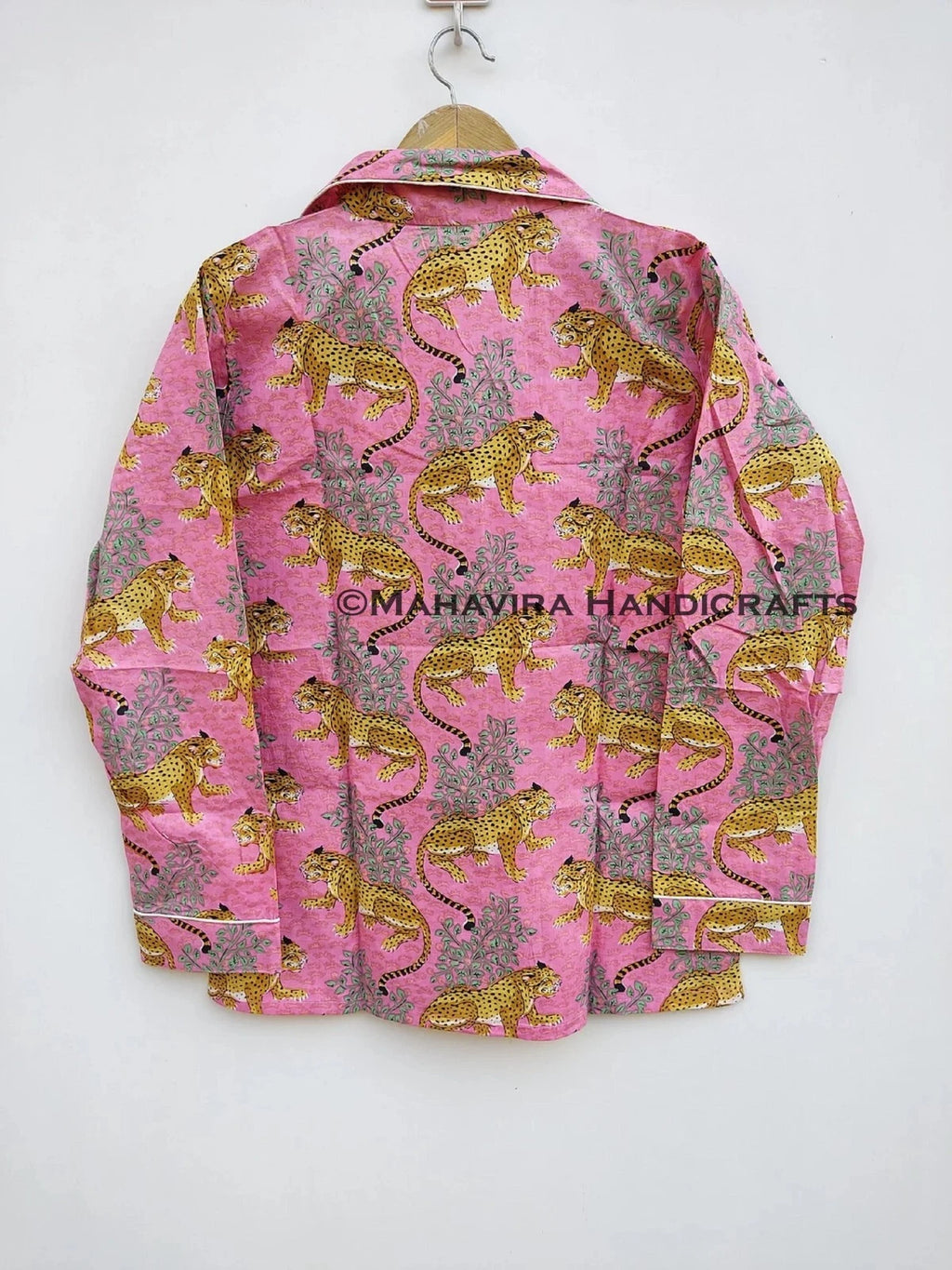 Indian Cotton Baagh Print Baby pink hippie Sleepwear gypsy Women Pajama set