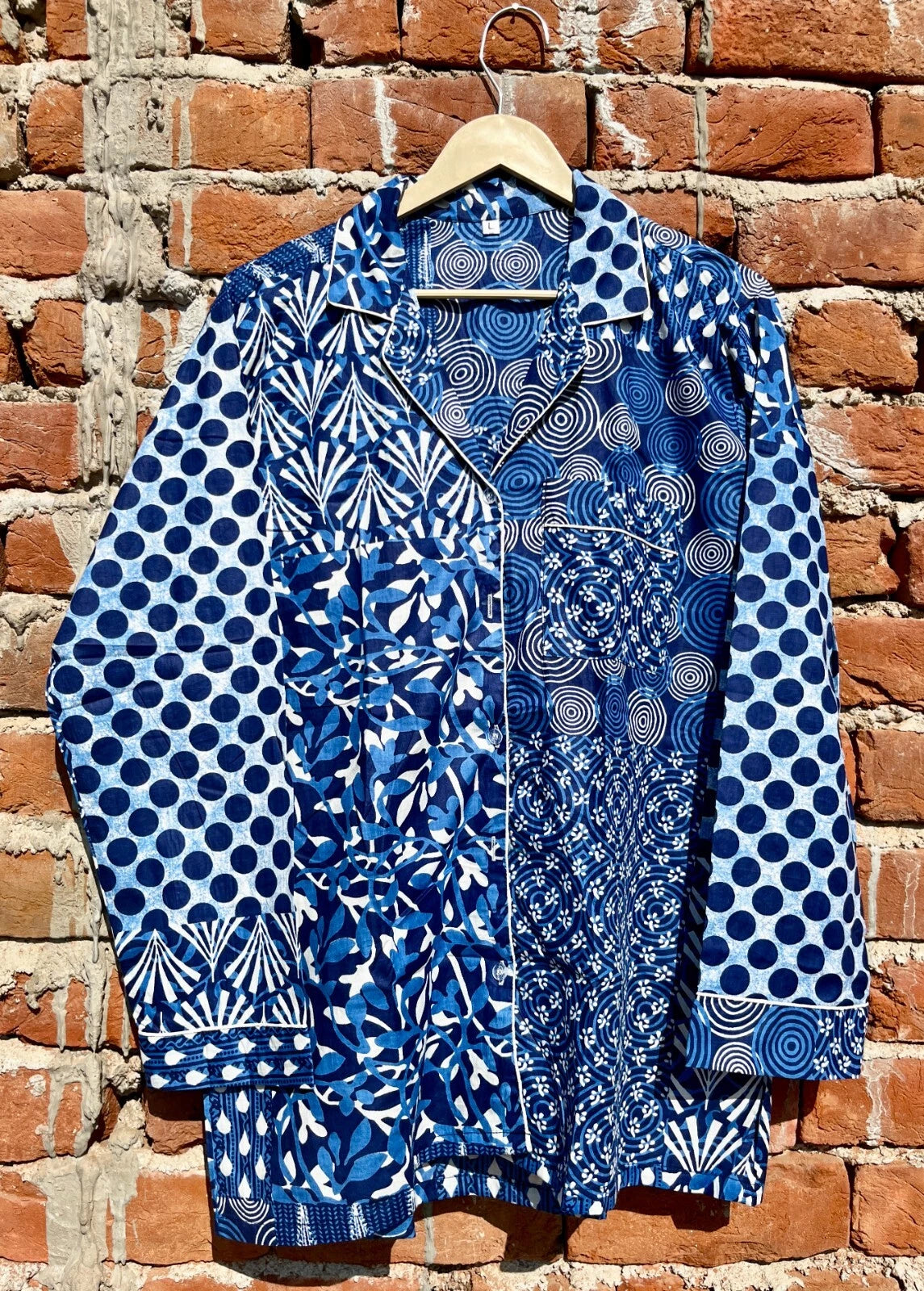 Indian Cotton Blue Patchwork PJ Set Bridesmaid Pajama Set Women Nightwear Suits