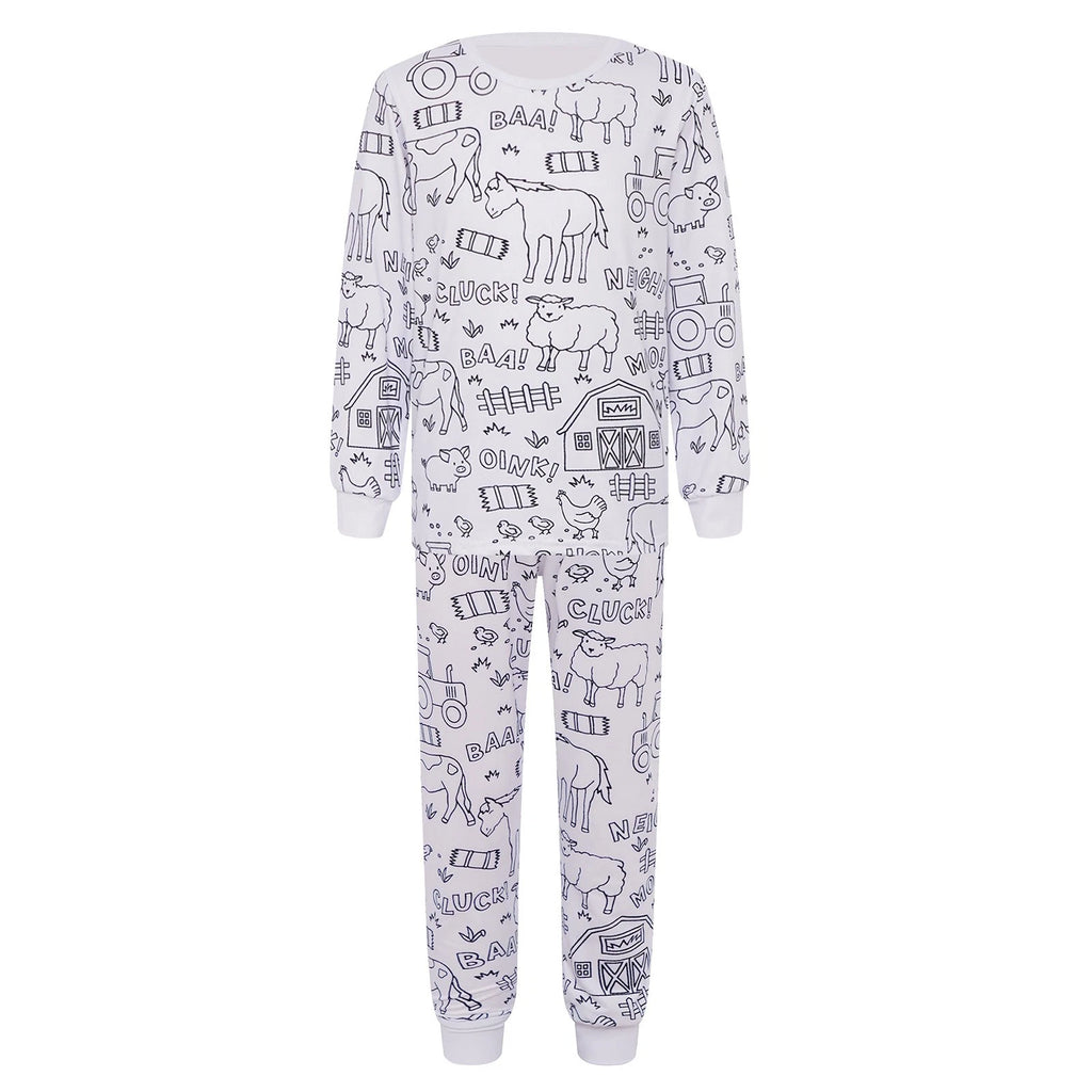 Kids Pajama Sets Hand-Painted Long Sleeve Top Elastic Waist Pants Home Sleepwear