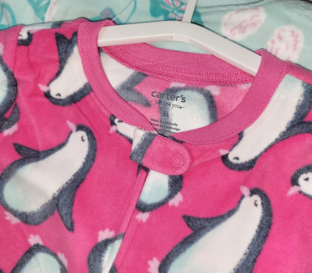 Carter's Baby Girls 2-piece Pink Blue Penguin Fleece Pajama Sleeper Set 5T NWT