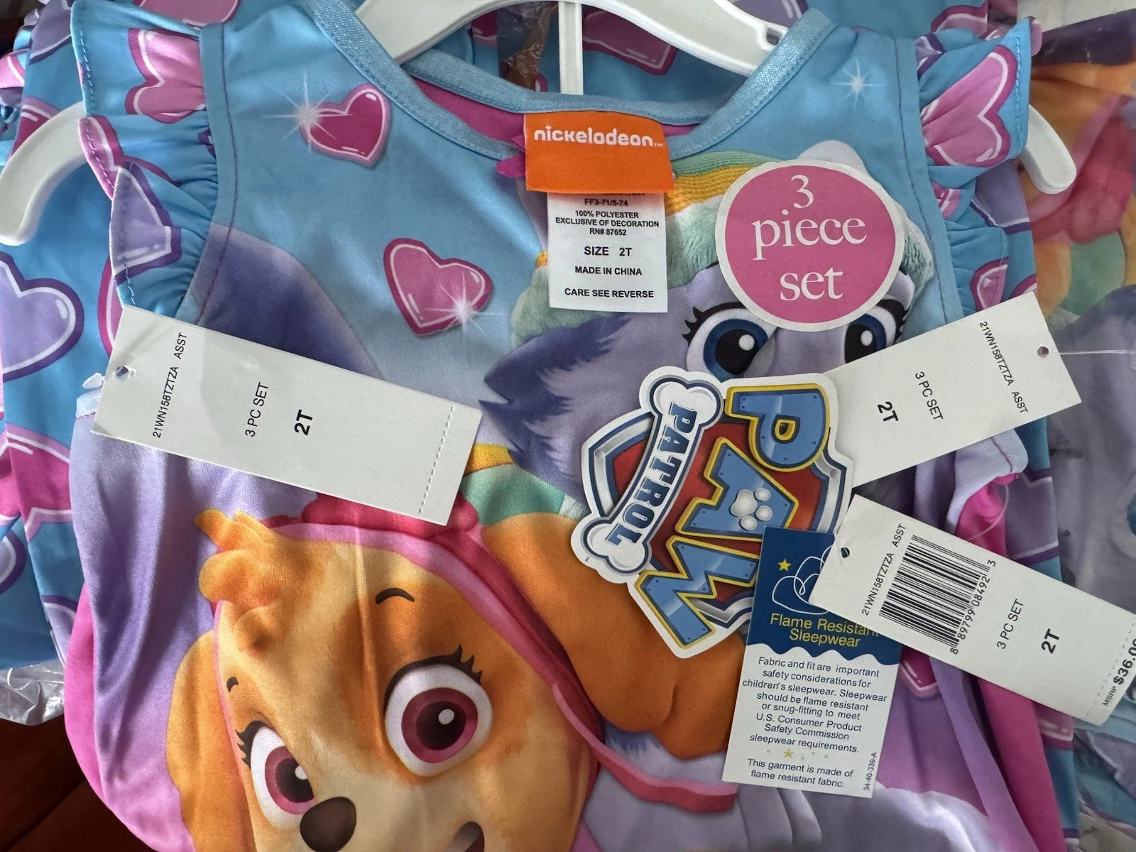 Nickelodeon Paw Patrol Girls 3-Piece Pajama Shorts&Pants Set, 2T, NWT