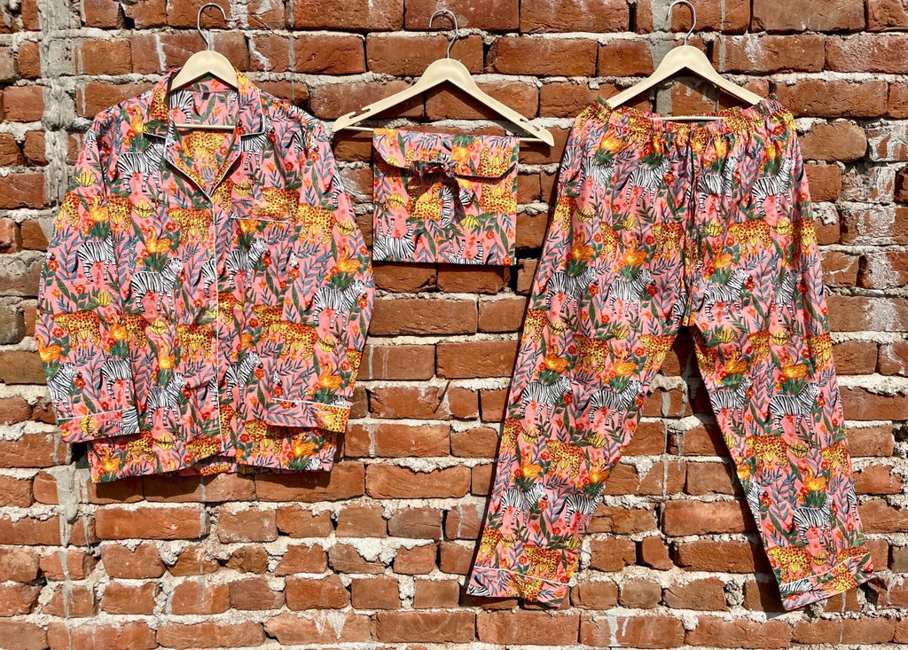 Indian Cotton Peach Animal PJ Set Bridesmaid Pajama Set Women Nightwear Suit US