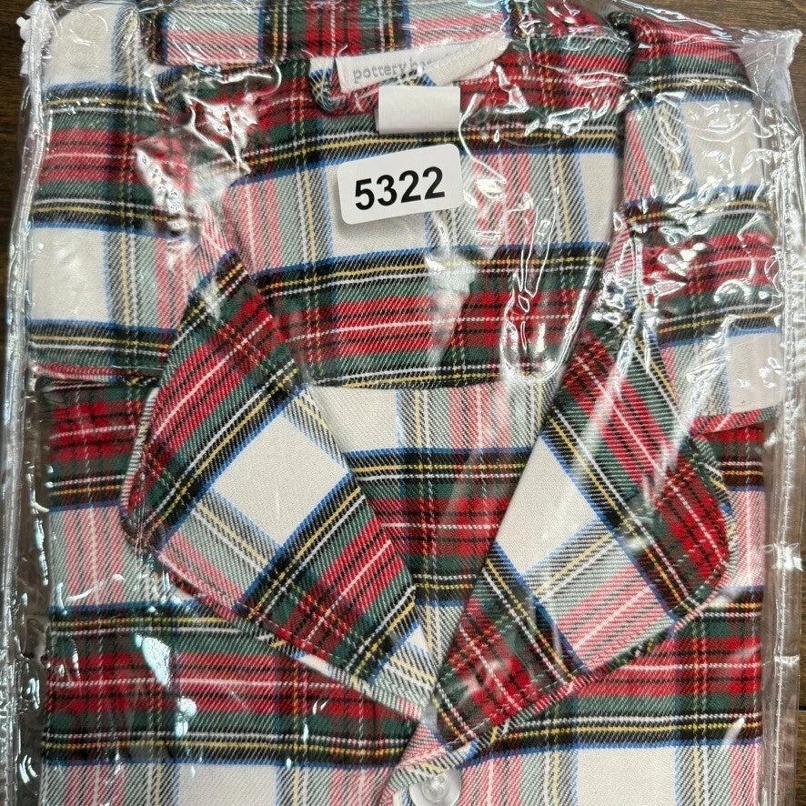 POTTERY BARN KIDS ADULT STEWART PLAID FLANNEL PAJAMA SET, SIZE LARGE