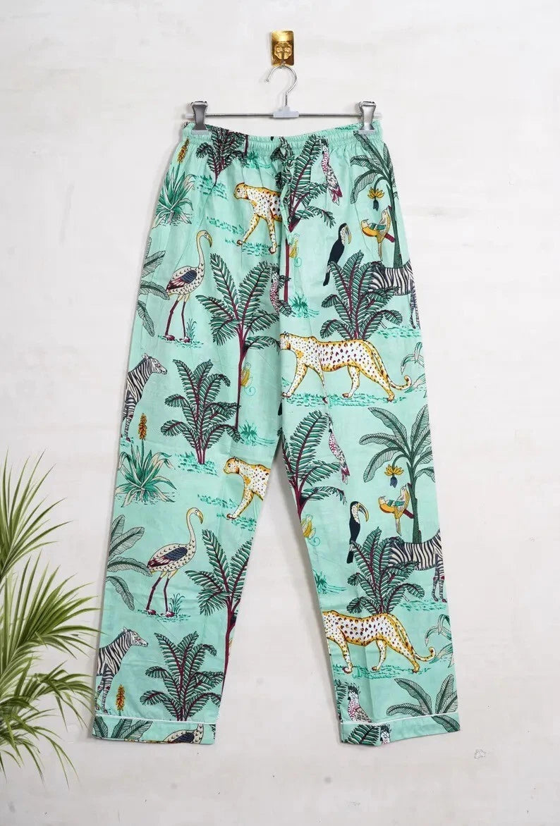 Indian Cotton Green Tiger PJ Set Bridesmaid Pajama Set Women Nightwear Suits US