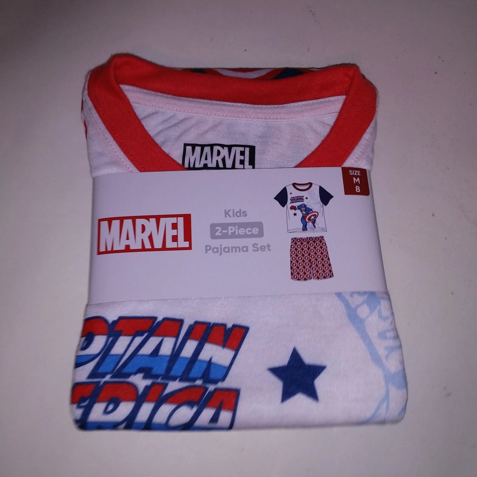 Marvel Pajama Set Kids Captain America Blue White Red Shorts Short Sleeve Sleepw