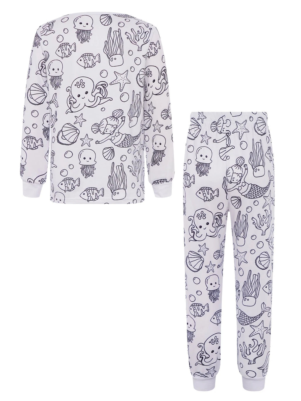 Kids Pajama Sets Hand-Painted Long Sleeve Top Elastic Waist Pants Home Sleepwear