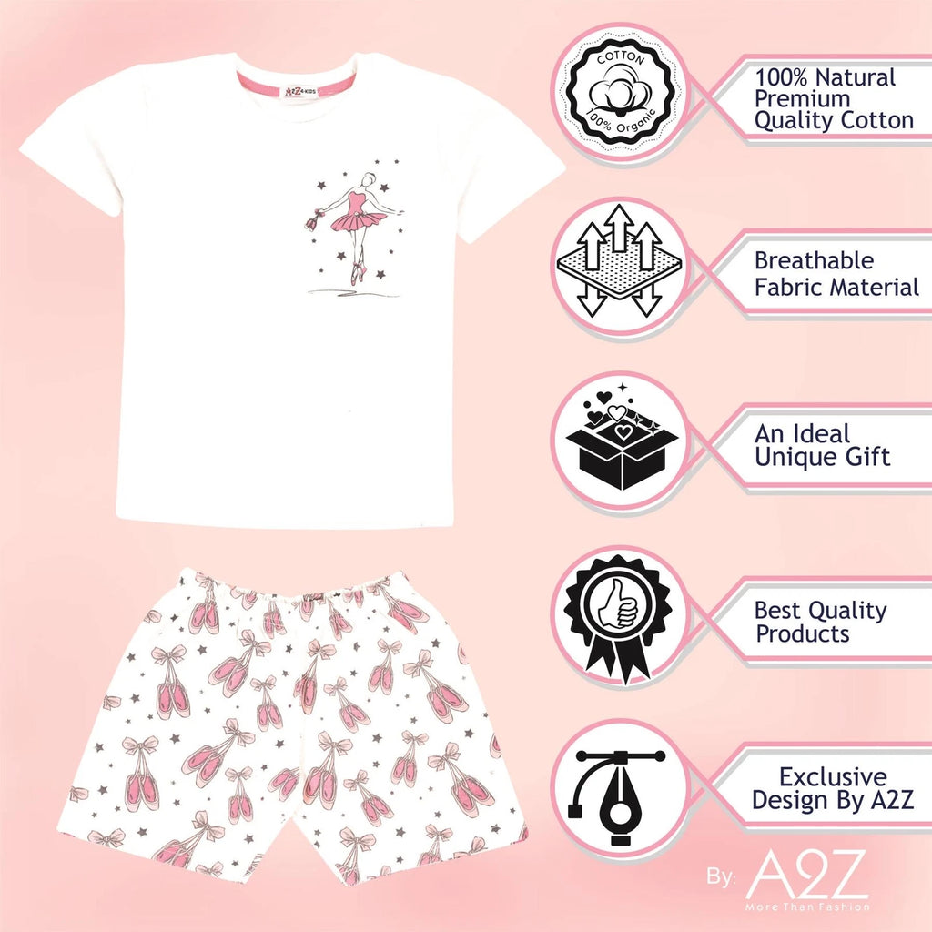 Girls Dancing Girl Print Pyjamas Children PJs Cotton Shorts Set Kids Nightwear