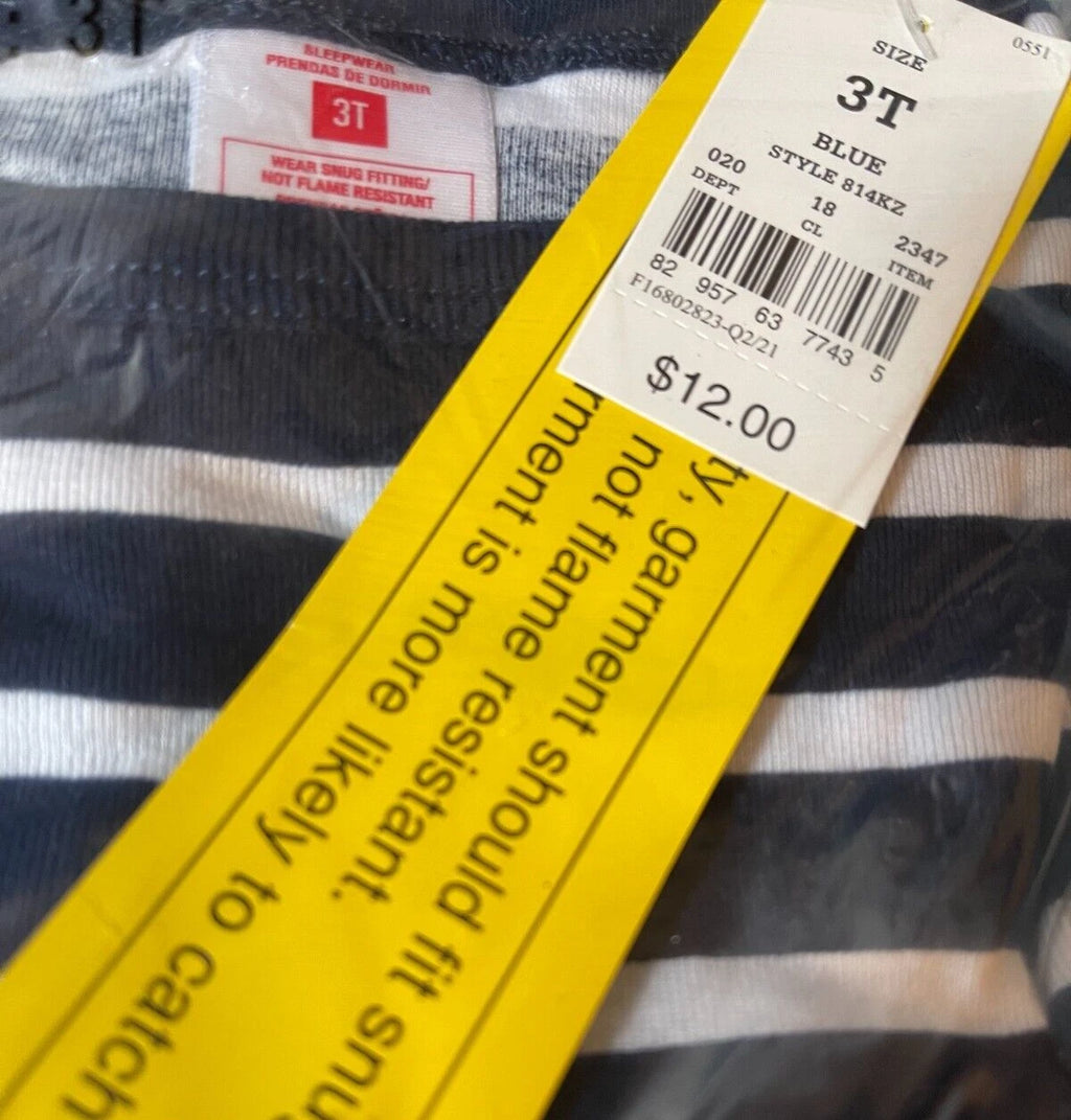 Kids Toddler's Size 3T Striped Cotton Tight Fit Blue/White PJ Pajama Set NEW
