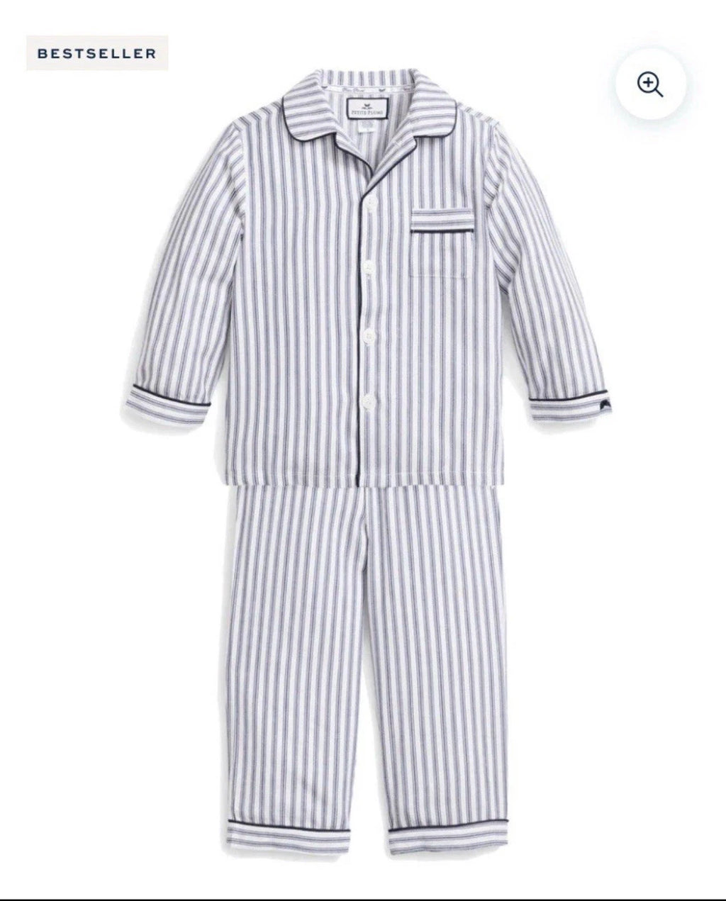 Petite Plume Kid's Twill Pajama Set in Navy French Ticking NWT MSRP $58 Sz 12