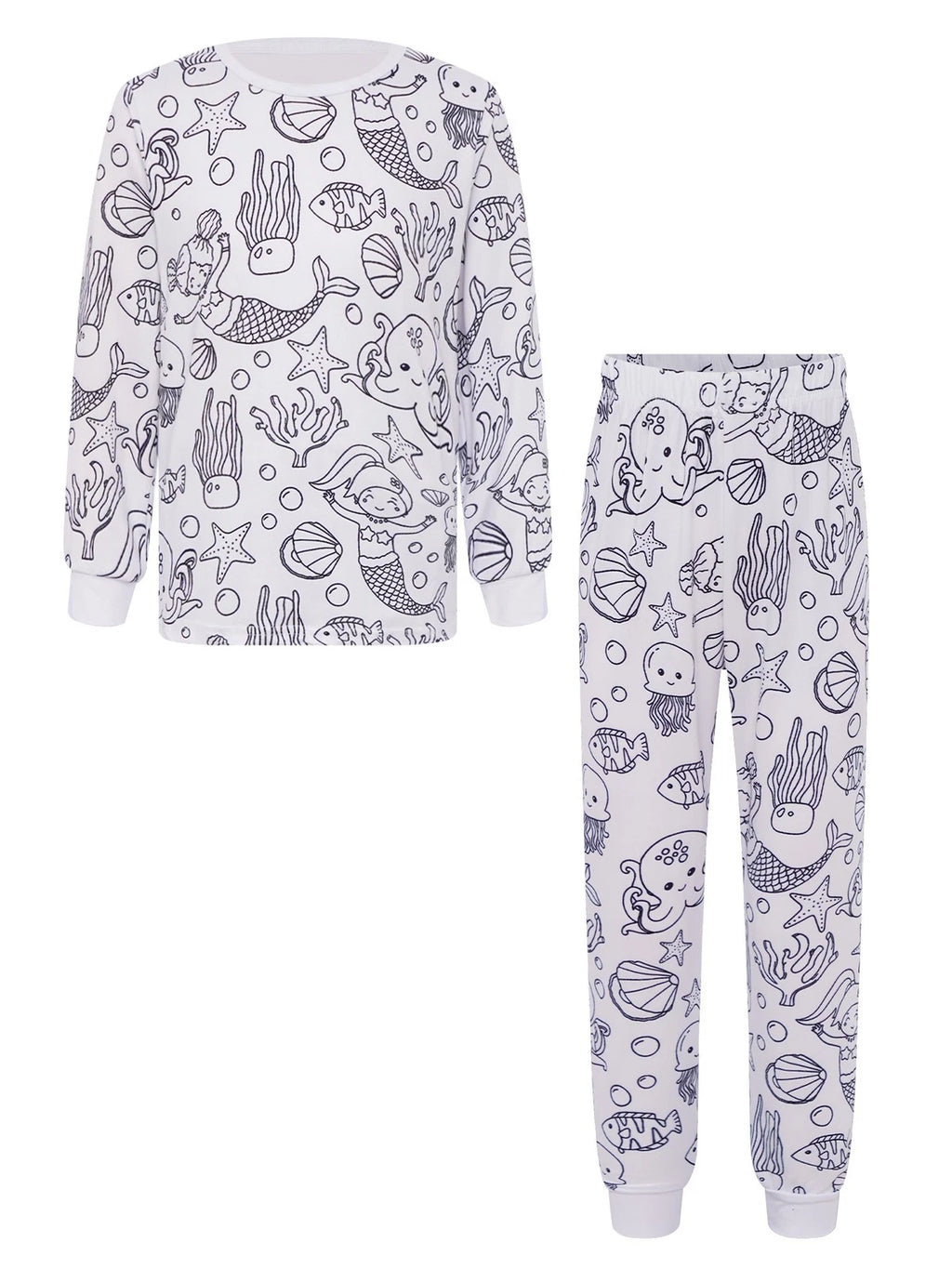 Kids Pajama Sets Hand-Painted Long Sleeve Top Elastic Waist Pants Home Sleepwear