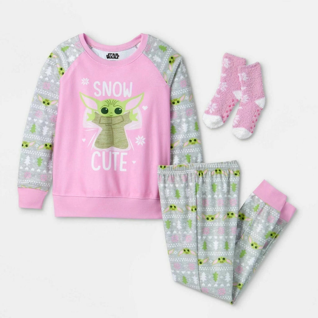 Girls Baby Yoda Pajamas Set Mandalorian Star Wars 4 5 6 8 10 12 Socks Snow Angel