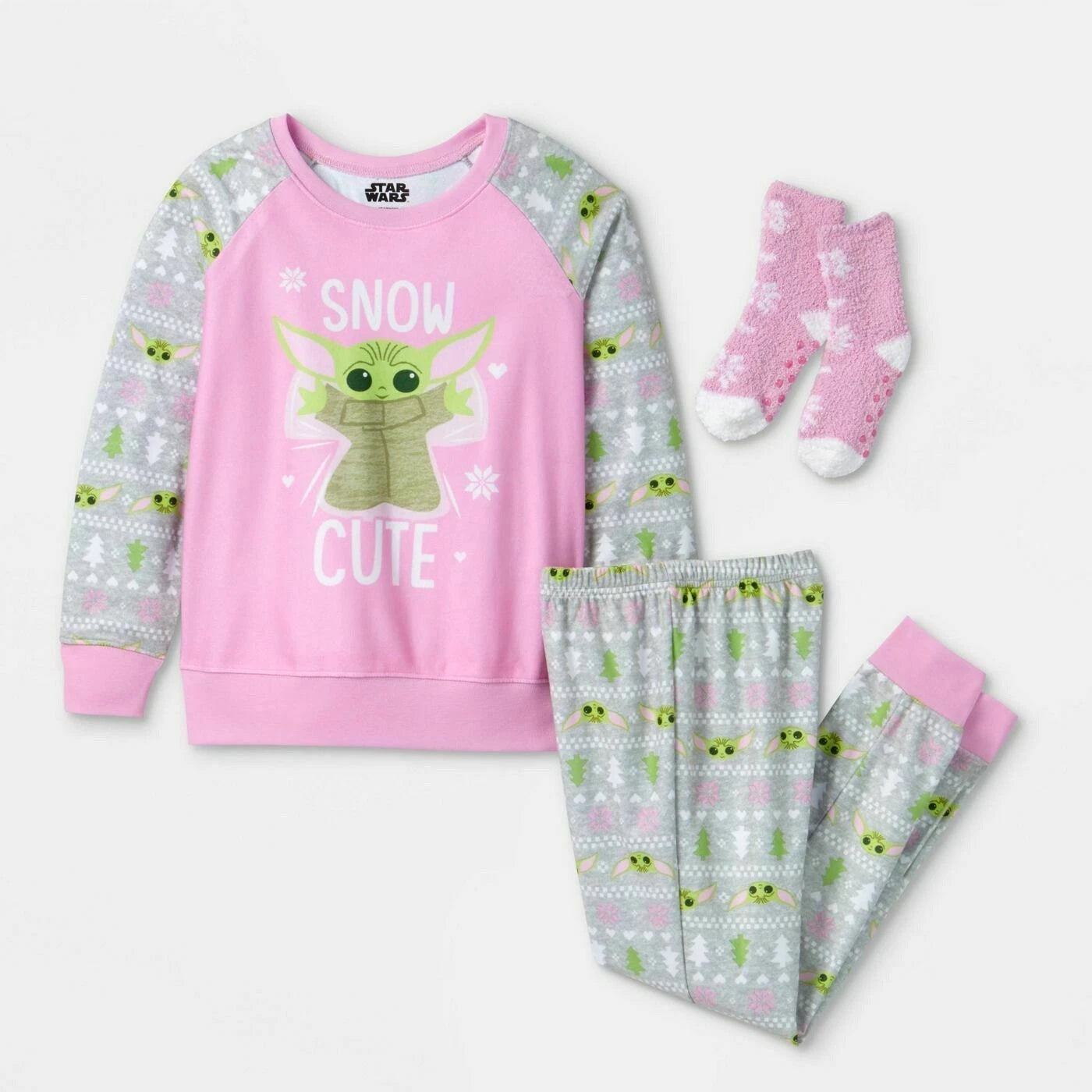 Girls Baby Yoda Pajamas Set Mandalorian Star Wars 4 5 6 8 10 12 Socks Snow Angel