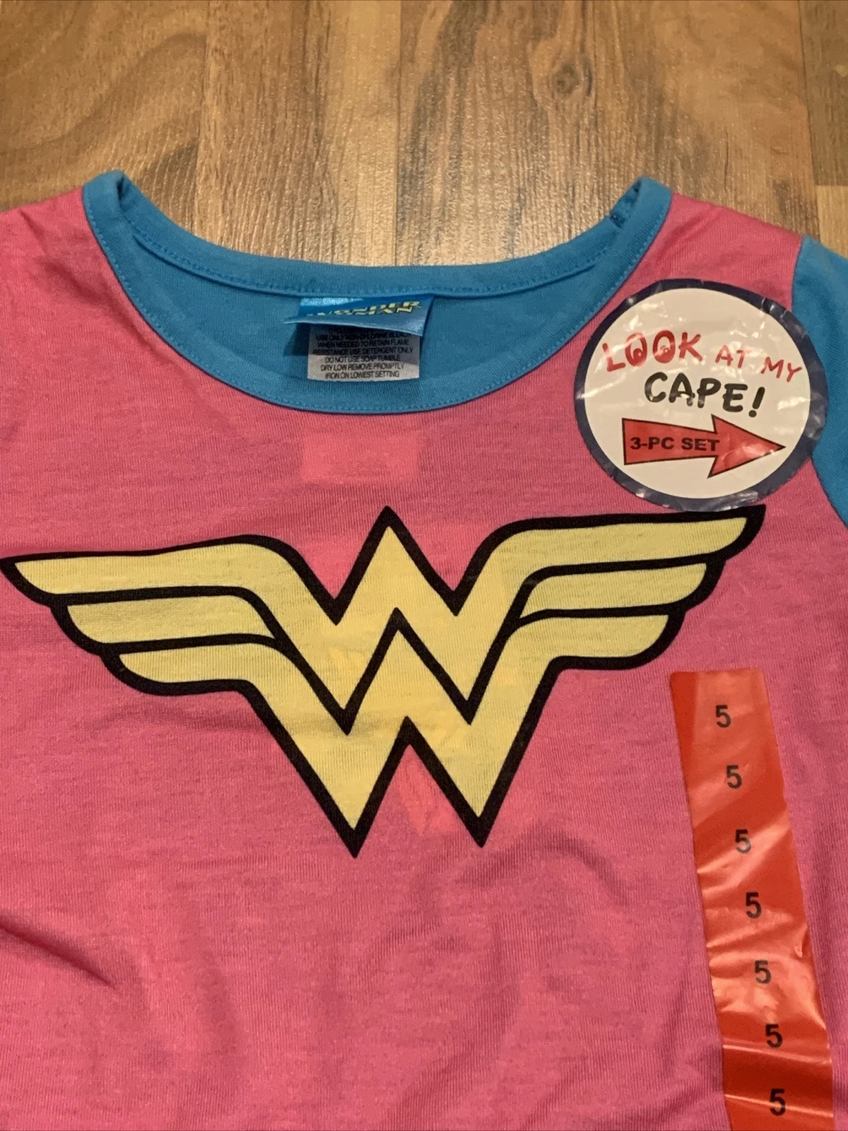 Wonder Woman (Sz 5) Kids Girls Character 3pc (Shirt, Pant, Cape) PJ Pajama Set