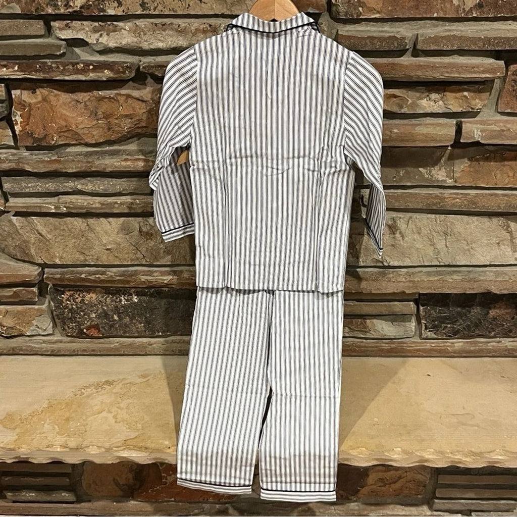 Petite Plume Navy French Ticking Cozy Cotton Blend Striped Kids Pajama Set