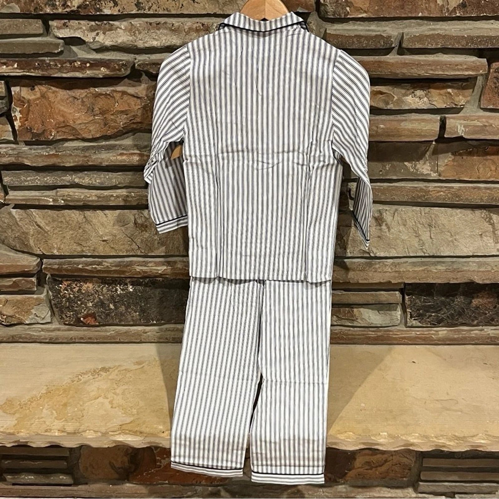 Petite Plume Navy French Ticking Cozy Cotton Blend Striped Kids Pajama Set
