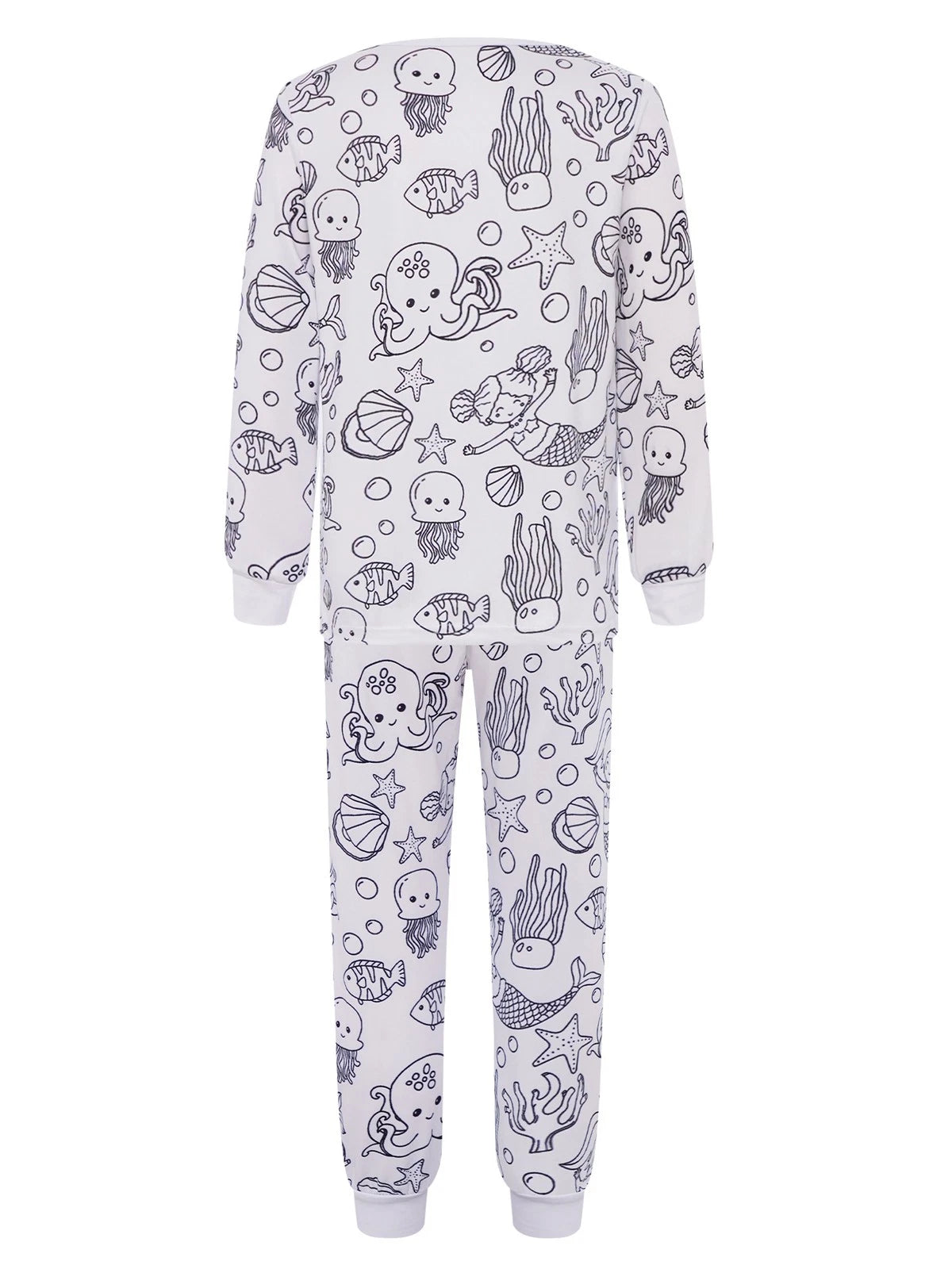 Kids Pajama Sets Hand-Painted Long Sleeve Top Elastic Waist Pants Home Sleepwear