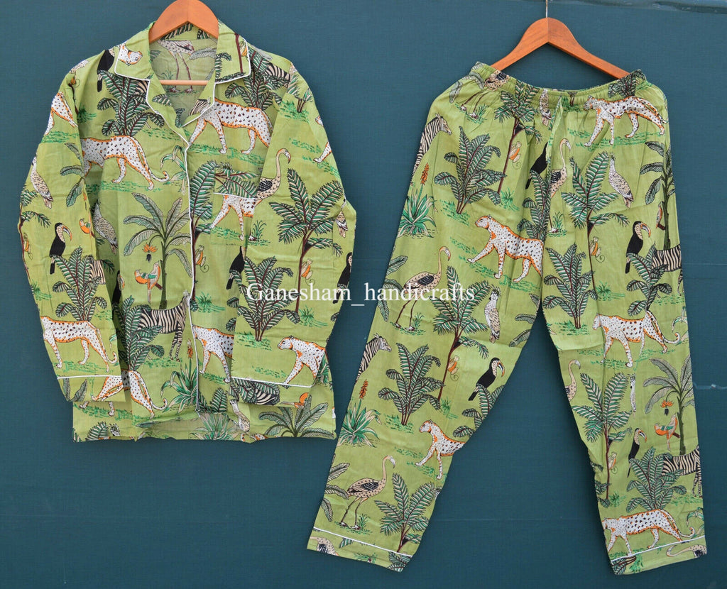 1PC Indian Cotton Floral Hand Block Print PJ Set Women's Sleepwear Night Suit