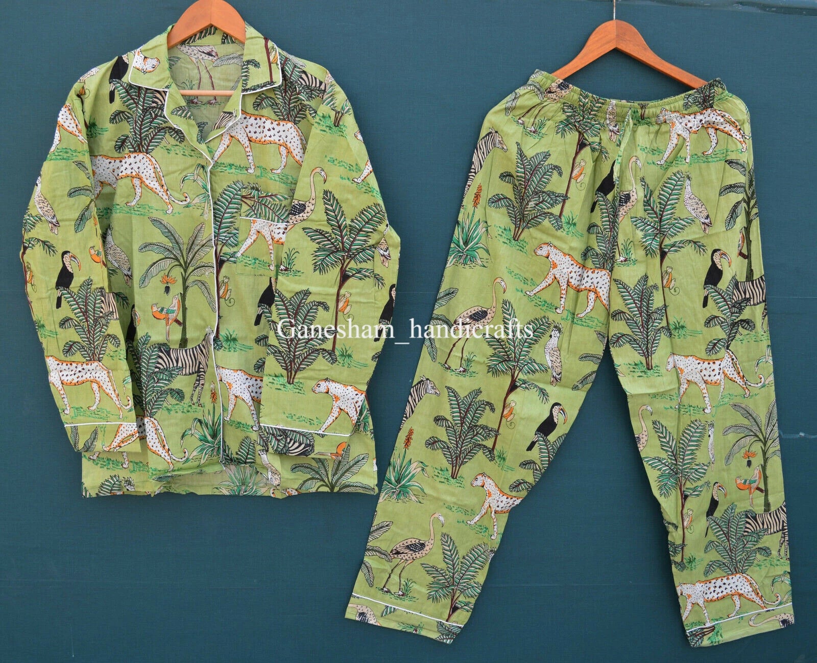 1PC Indian Cotton Floral Hand Block Print PJ Set Women's Sleepwear Night Suit