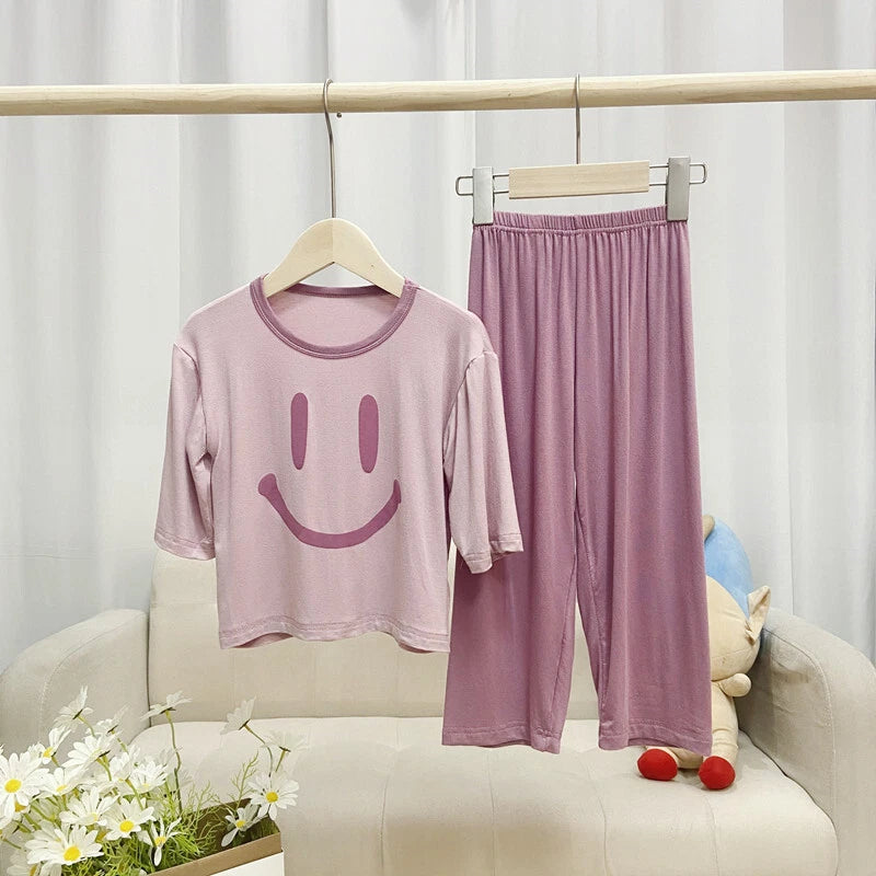 Kid's Modal Summer Boys and Girls Pajamas Pajama Pants Thin Model Suit