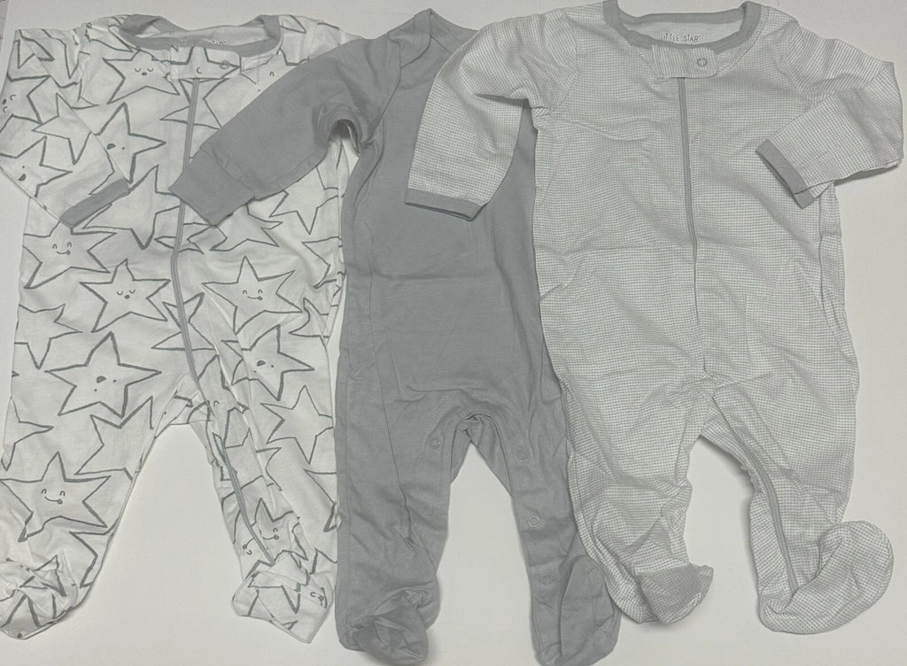 Little Star Baby Sleeper Set 3 Pc 0-3M Stars Front Zipper Footie Unisex Pajamas