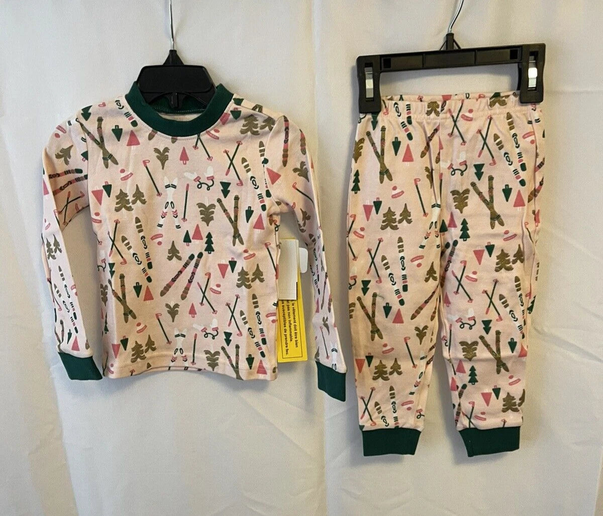 TUCKER + TATE Kids Two-piece Pajamas In Pink English Skis/Trees NEW