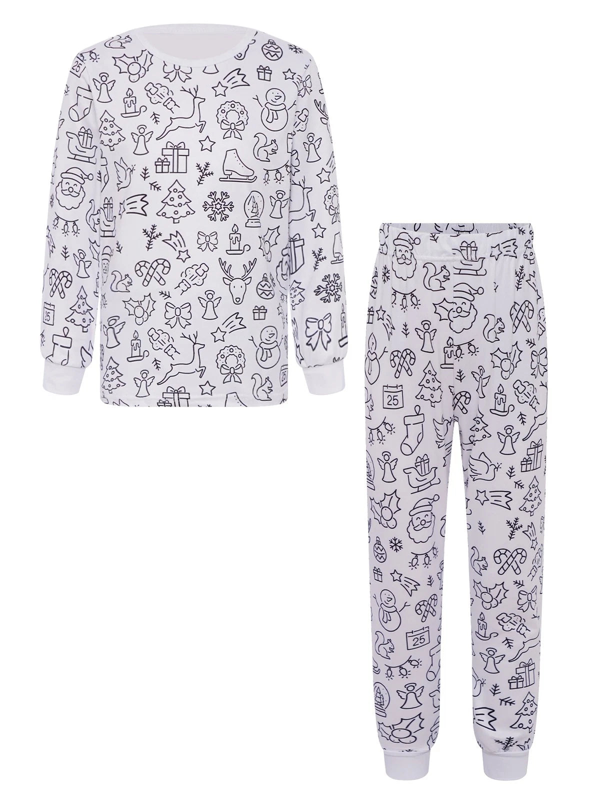 Kids Pajama Sets Hand-Painted Long Sleeve Top Elastic Waist Pants Home Sleepwear