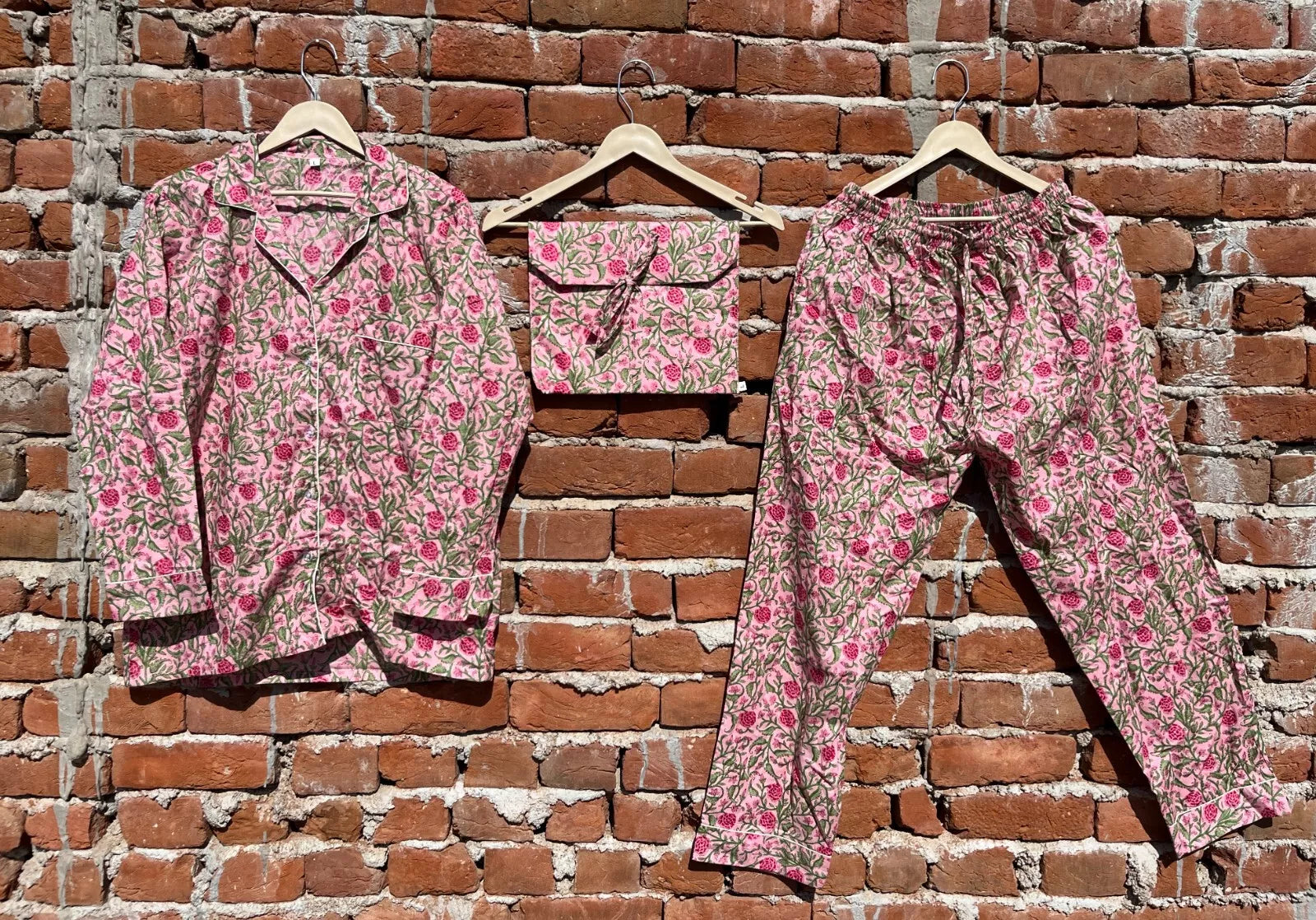 Indian Cotton Floral Print PJ Set Bridesmaid Pajama Set Women Nightwear Suits US