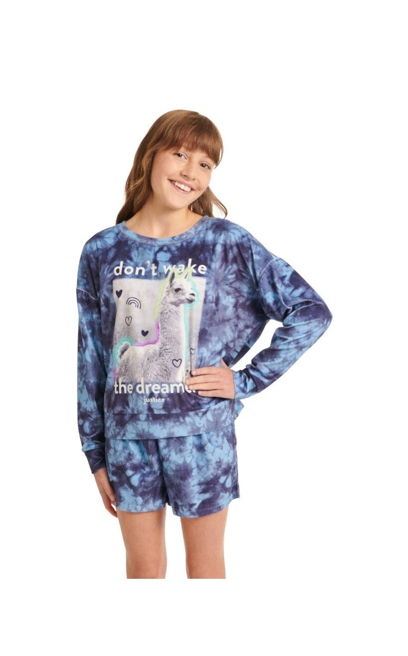 Justice Girls Cozy Fleece Long Sleeve Top, Sleep Short Pajama Set Multi-Size NEW