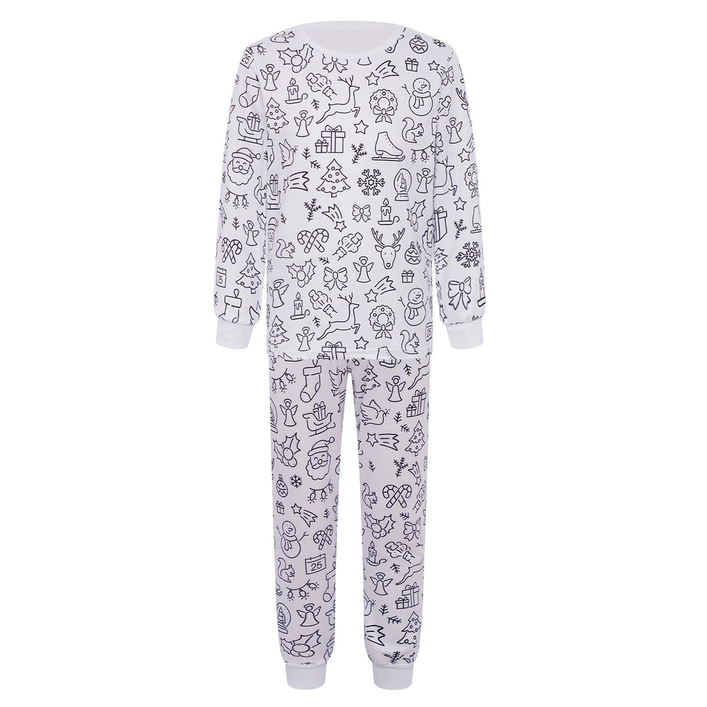 Kids Pajama Sets Hand-Painted Long Sleeve Top Elastic Waist Pants Home Sleepwear