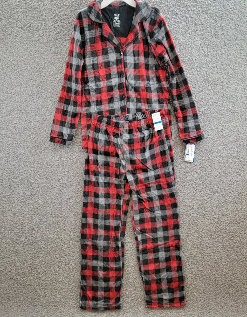 Max & Olivia Flannel Pajama Set Big Boys XL (16-18) Red Multi Plaid Button Front