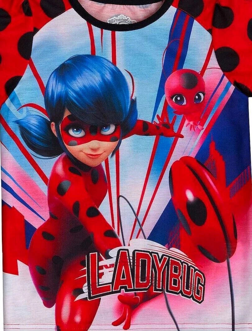 $34 Miraculous Ladybug Pajamas Set Shirt Shorts 4 6 6X 7 8 Disney Plus Cat Noir