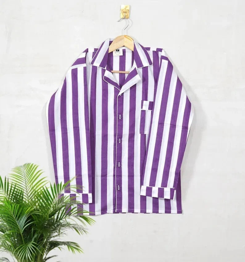 Cotton Striped Print Indian PJ Set Bridesmaid Pajama Set Women Nightwear Suit US