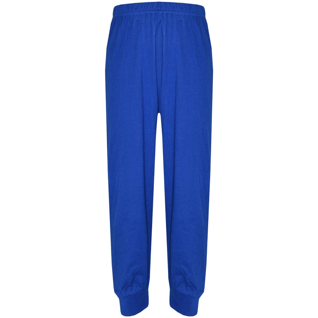 Kids Boys Girls Pjs Contrast Royal Blue Color Plain Stylish Pyjamas Set 2-13 Yr