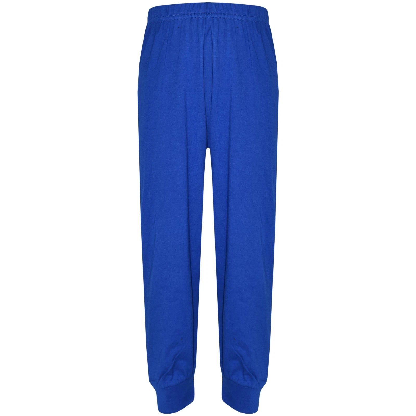 Kids Boys Girls Pjs Contrast Royal Blue Color Plain Stylish Pyjamas Set 2-13 Yr