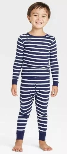 Kids Toddler's Size 3T Striped Cotton Tight Fit Blue/White PJ Pajama Set NEW
