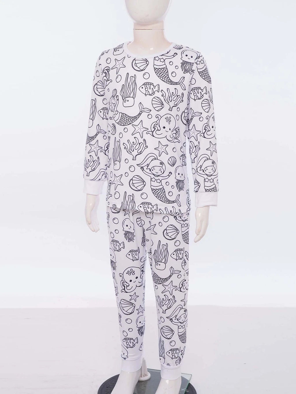 Kids Pajama Sets Hand-Painted Long Sleeve Top Elastic Waist Pants Home Sleepwear