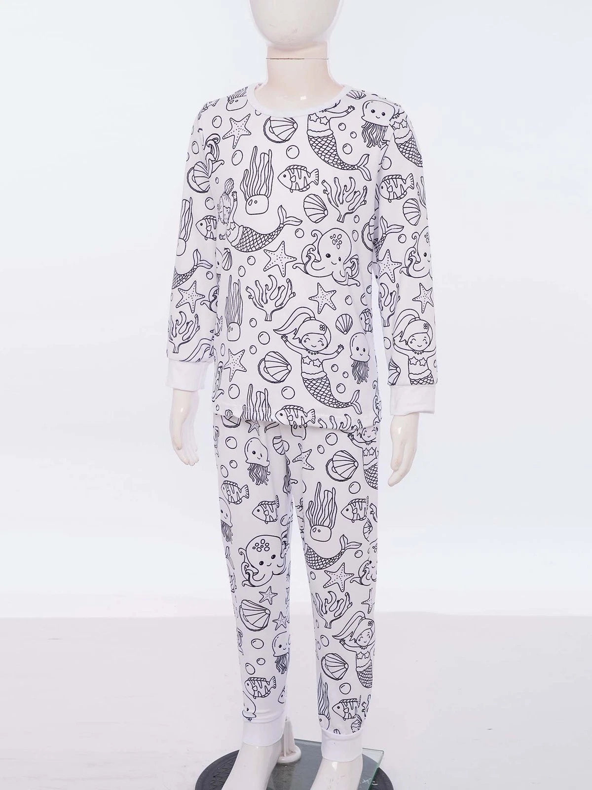 Kids Pajama Sets Hand-Painted Long Sleeve Top Elastic Waist Pants Home Sleepwear