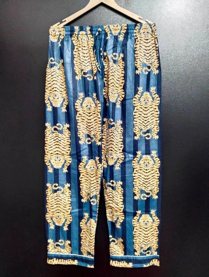 Indian Cotton Pajama Set Tiger Stripe Print Bridesmaid PJ Set Loose Clothing US