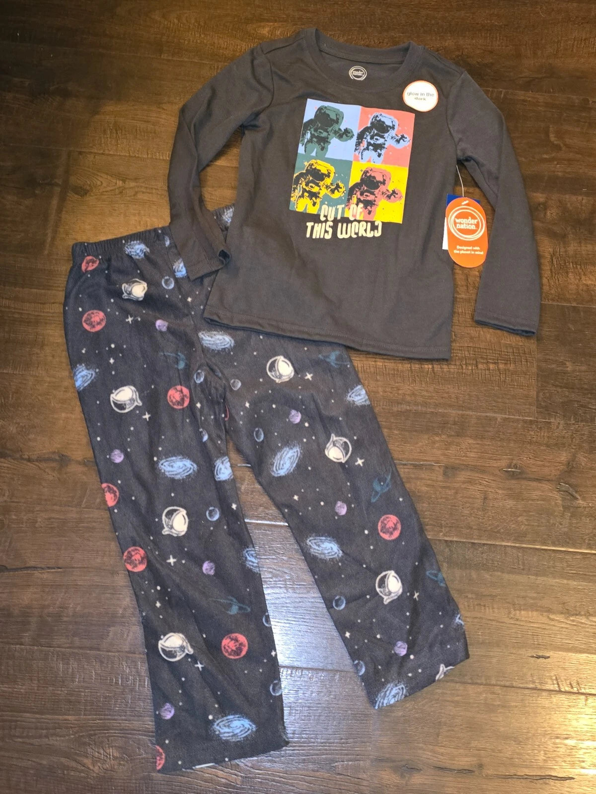 Wonder Nation  Pajamas Boys Astronaut Space Set Gray Out Of This World Sz XS M