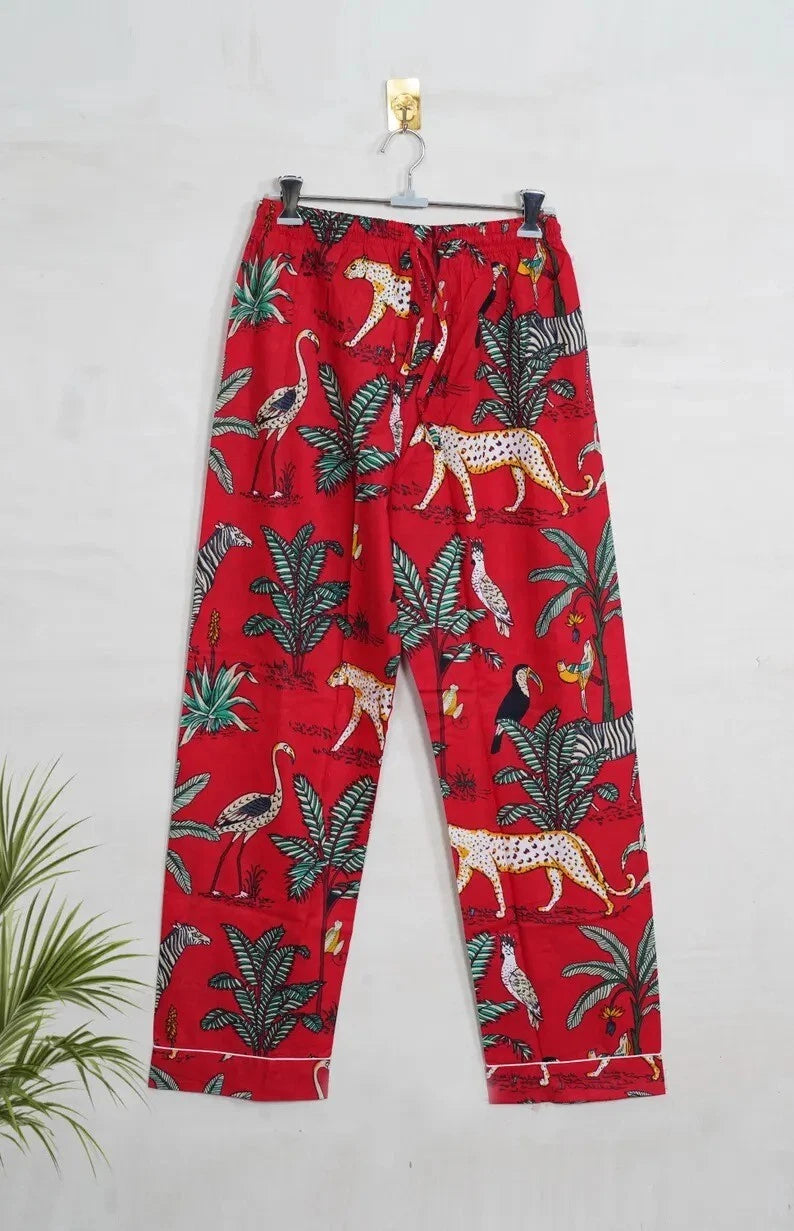 Indian Cotton Red Tiger PJ Set Bridesmaid Pajama Set Women Nightwear Suits US