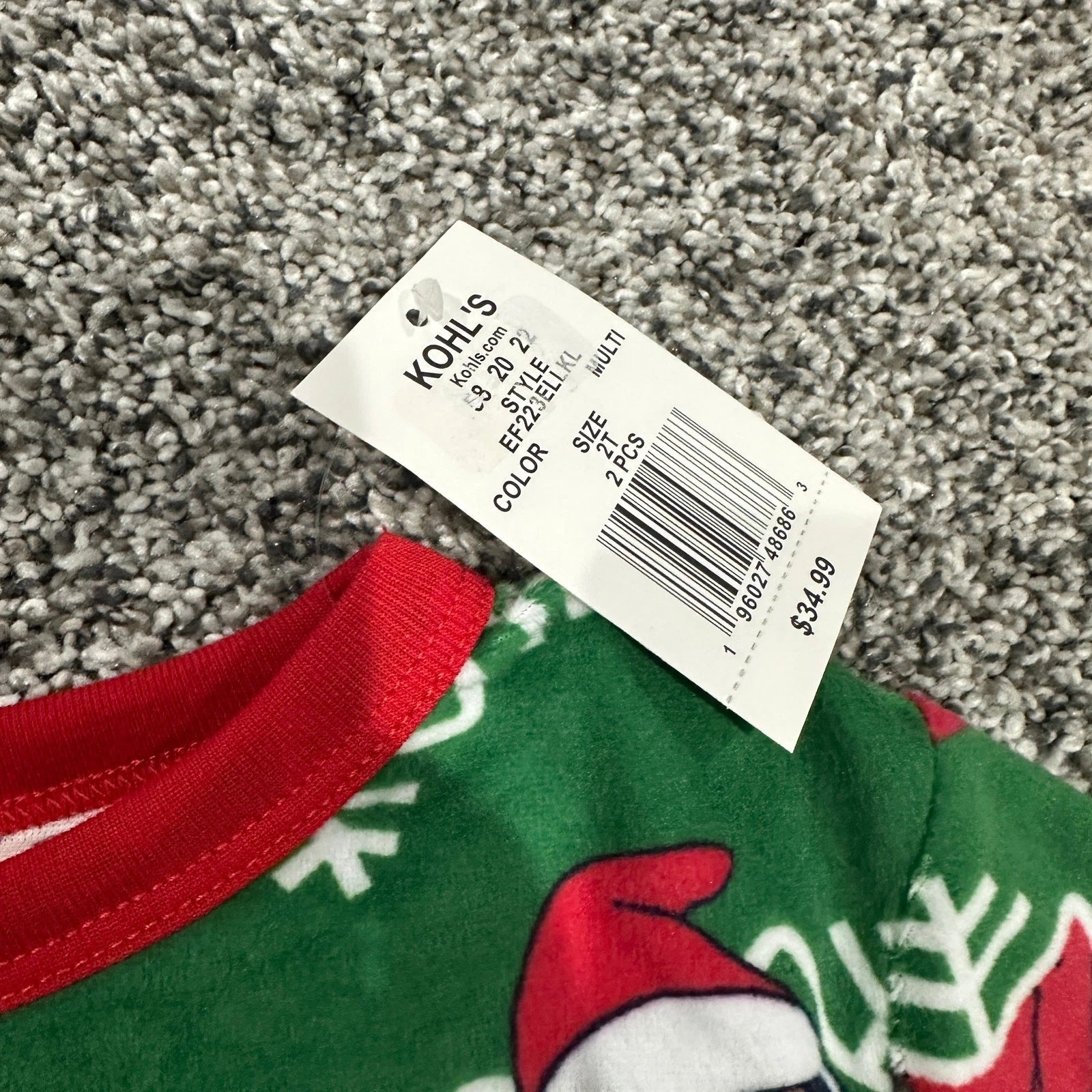 NWT Green Red ELF Christmas Holiday 2T Pajama Set