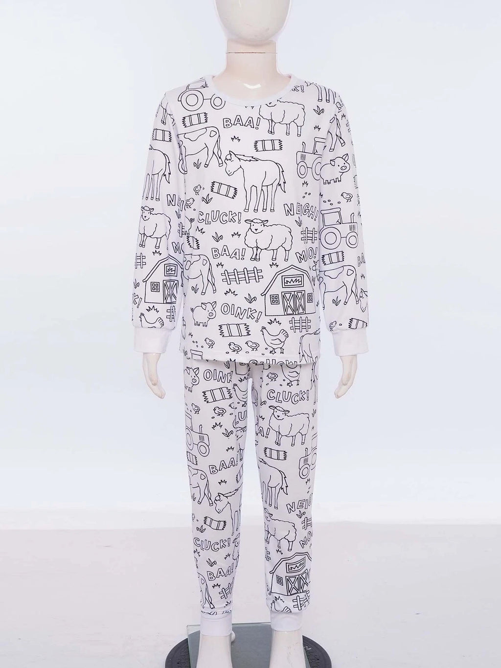 Kids Pajama Sets Hand-Painted Long Sleeve Top Elastic Waist Pants Home Sleepwear