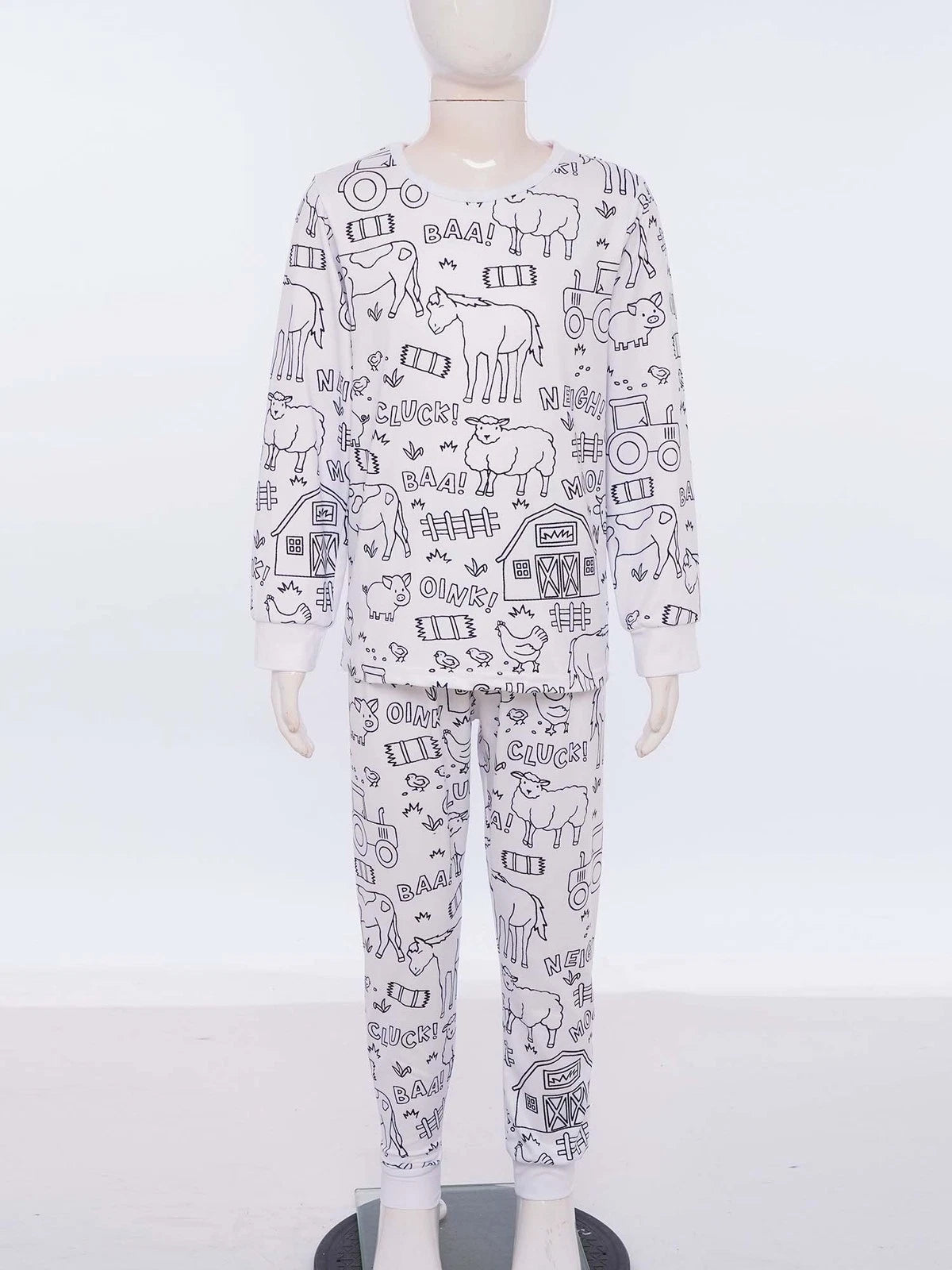 Kids Pajama Sets Hand-Painted Long Sleeve Top Elastic Waist Pants Home Sleepwear