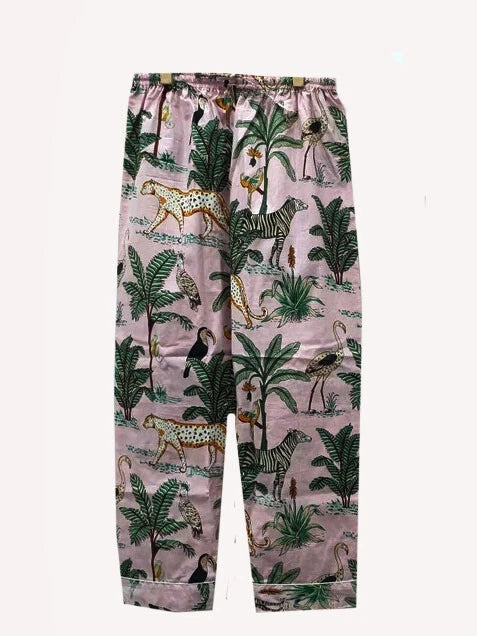 Indian Baby Pink Animal Printed PJ Night Suit With Hot Pant Handmade Pajama Sets