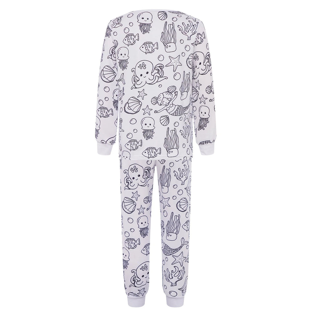 Kids Pajama Sets Hand-Painted Long Sleeve Top Elastic Waist Pants Home Sleepwear