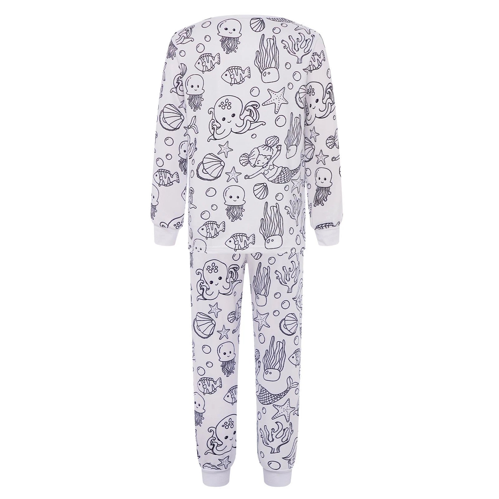 Kids Pajama Sets Hand-Painted Long Sleeve Top Elastic Waist Pants Home Sleepwear